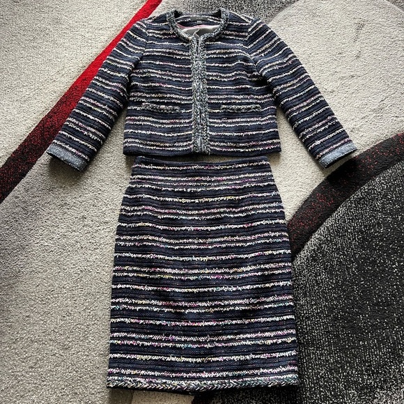 J.Crew Navy Colorful Tweed Lady Blazer No.2 Pencil Skirt Suit - Picture 1 of 8